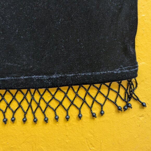 Vintage Y2K Fall Witchy Stretch Velvet Crop Top Bead Fringe Quarter Sleeve - Picture 5 of 9